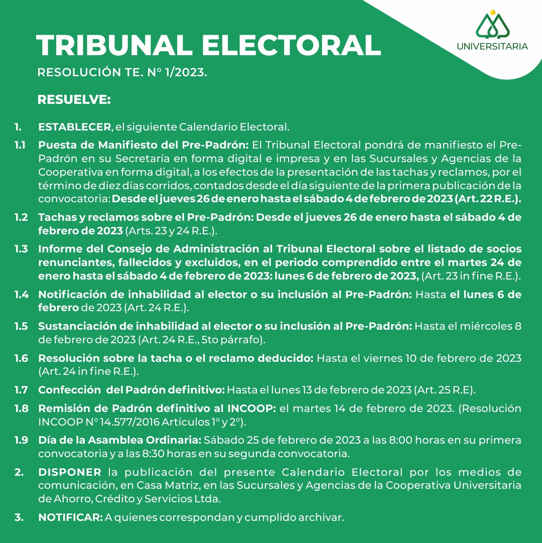 Aviso Calendario Electoral