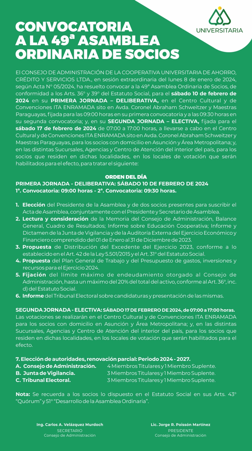 Convocatoria a la 49ª Asamblea Ordinaria de Socios