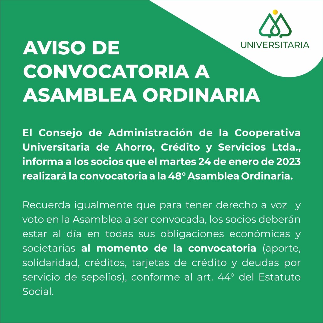 Aviso de Convocatoria a Asamblea Ordinaria