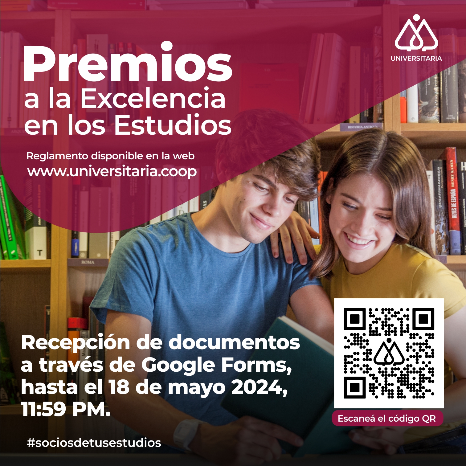 Universitaria anuncia convocatoria premios a la Excelencia en los Estudios destinados a hijos de socios. 